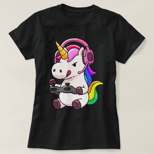 Camiseta Gamer Unicorn | Cute Rainbow Gaming Design (Diseño del anverso)