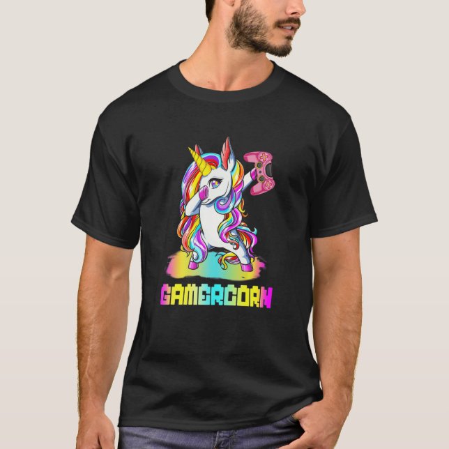 Camiseta Gamercorn Dabbing Unicorn Video Game Controller Ga (Anverso)