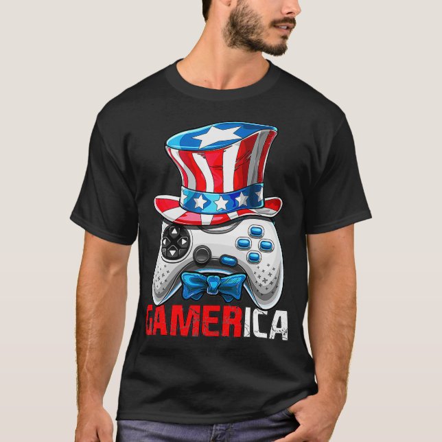 Camiseta Gamerica 4 de julio Video Game Bandera Americana U (Anverso)