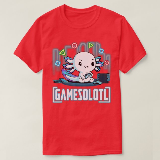 Camiseta Gamesolotl Axolotl Fish Jugando Videojuegos (Diseño del anverso)