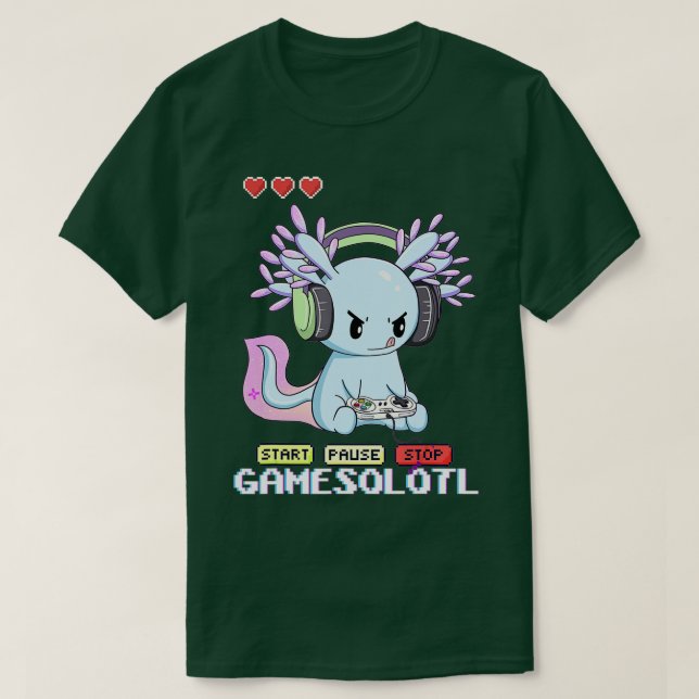 Camiseta Gamesolotl Axolotl Pescado Jugando Videojuegos Liz (Diseño del anverso)