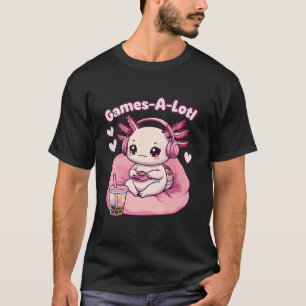 Camiseta Gamesolotl Axolotl Videojuegos Rosa Cute Kawaii Ax