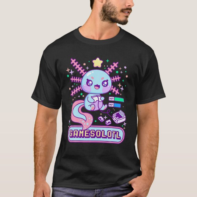 Camiseta Gamesolotl Gamer Axolotl Jugando Videojuegos Kawai (Anverso)