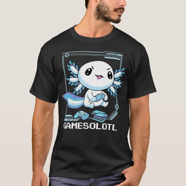 Camiseta Gamesolotl Gamer Axolotl Pescado Jugando Videojueg (Anverso)