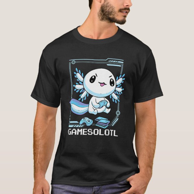 Camiseta Gamesolotl Gamer Axolotl Pescado Jugando Videojueg (Anverso)