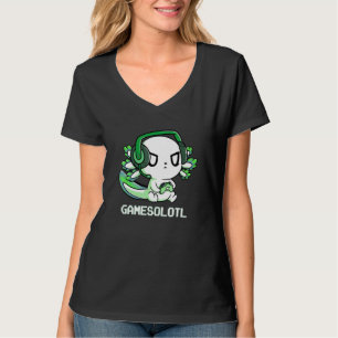 Camiseta Gamesolotl Jugador Ajolote Pez Jugando Videojuegos
