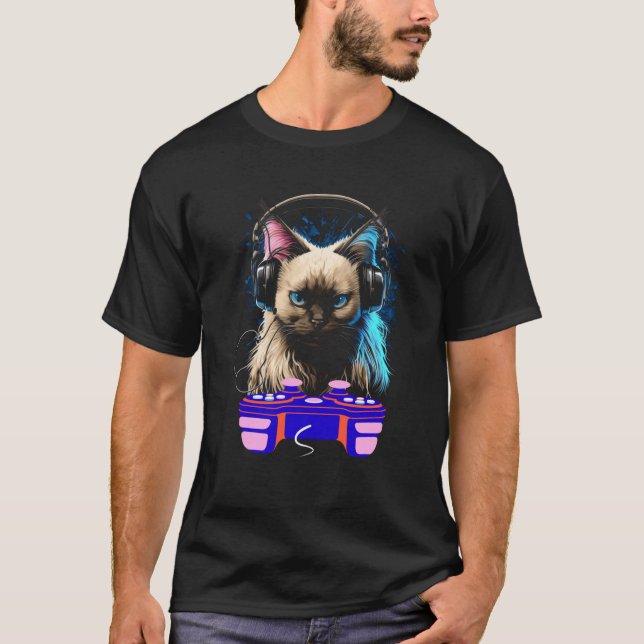 Camiseta Gaming Balinese Cat Player Animal Video Gamer Men  (Anverso)