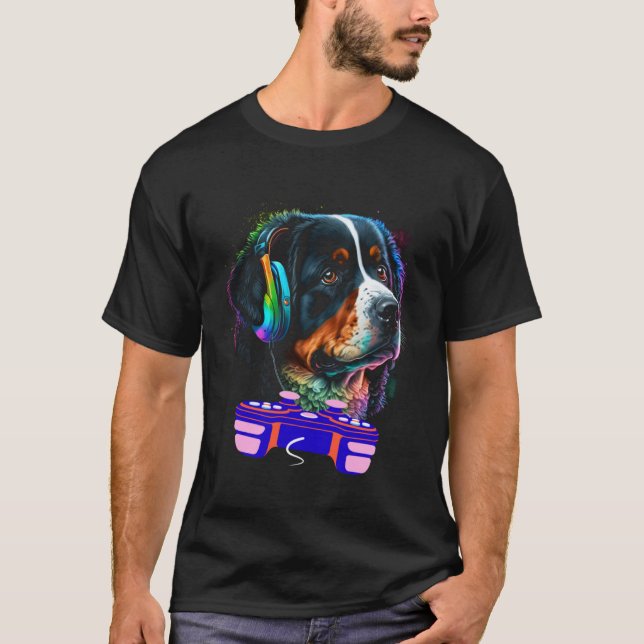 Camiseta Gaming Bernese Mountain Dog Player Video Gamer  Me (Anverso)