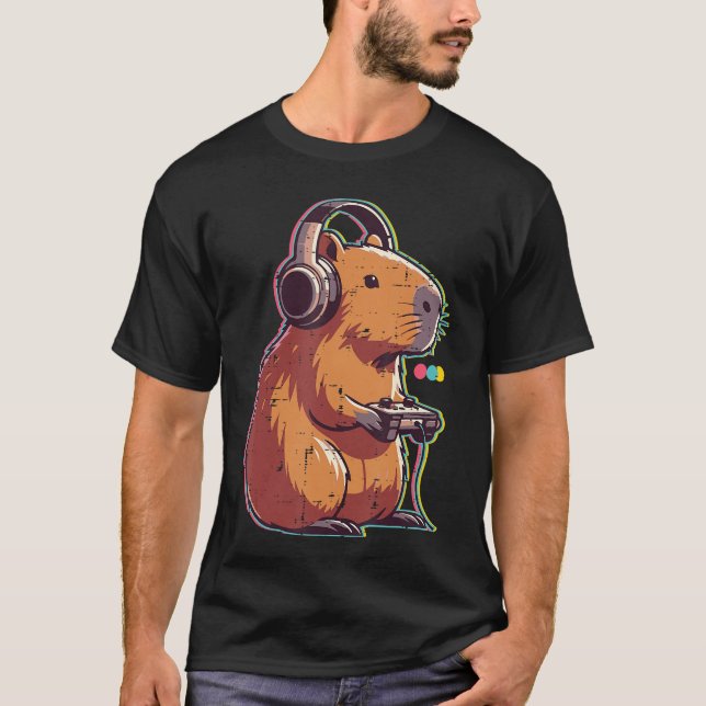 Camiseta Gaming Capybara Cool Gamer Capy Rodent Men Boys Yo (Anverso)