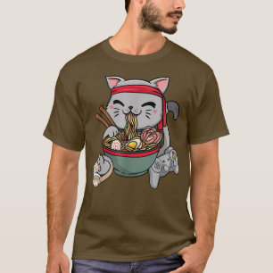 Camiseta Gaming Cat Comer Ramen Noodle Gracioso Kitty Ramen