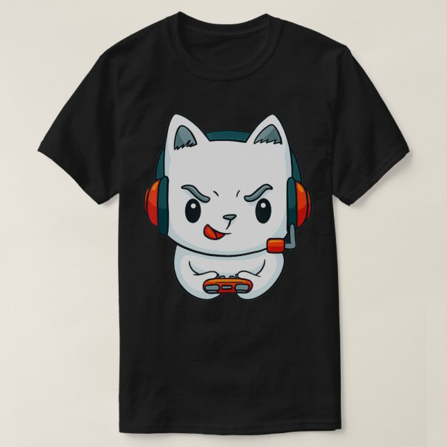 Camiseta Gaming Cat Headset Controller Adolescentes Chicas (Diseño del anverso)