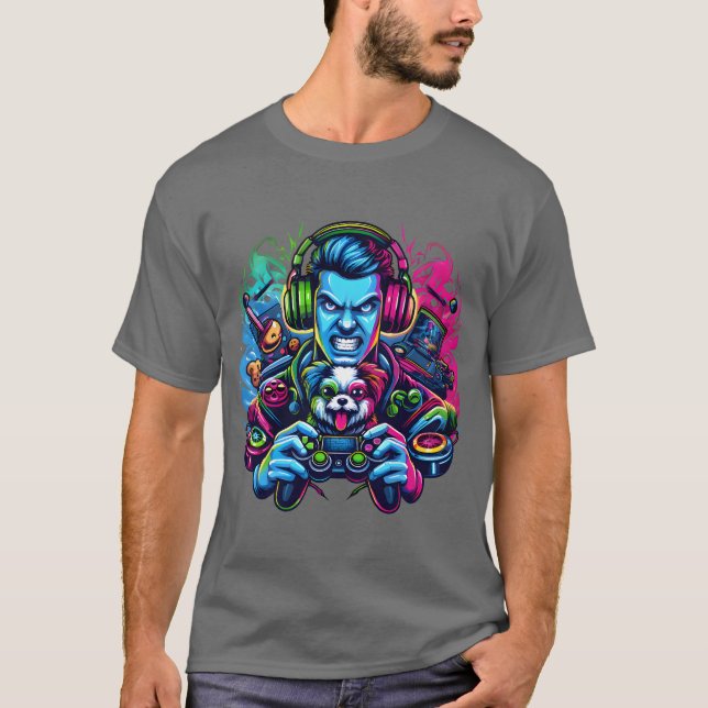Camiseta Gaming Co-Pilot - Dog Lover Gamer Art (Anverso)