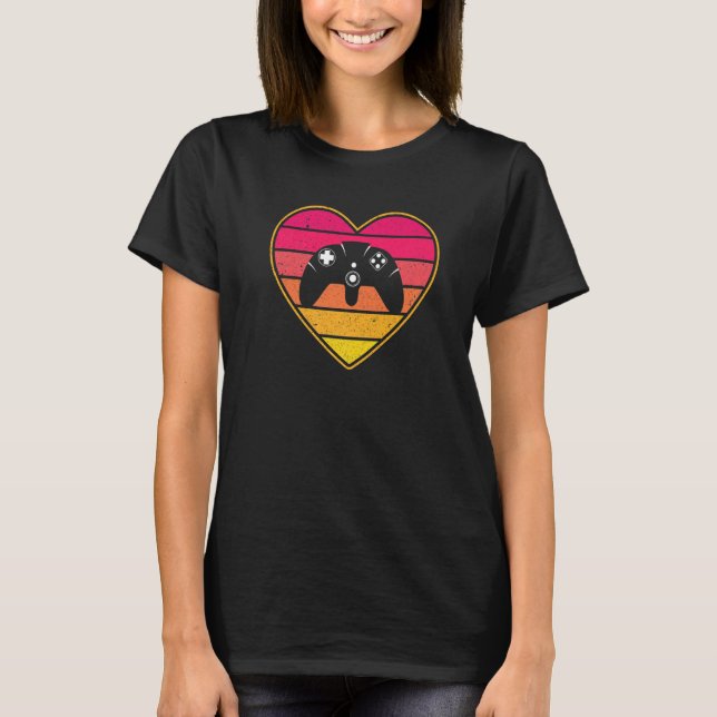 Camiseta Gaming Controller Heart Vintage Gamer Video Games (Anverso)