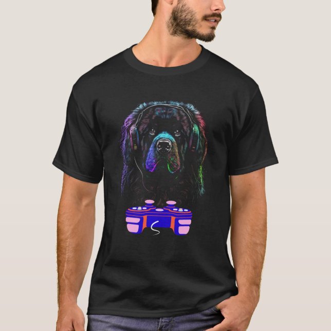 Camiseta Gaming Newfoundland Dog Player Animal Video Gamer  (Anverso)