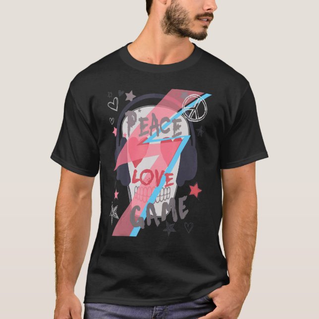 Camiseta Gaming Peace Love Game Video Gamer Headset Skull M (Anverso)