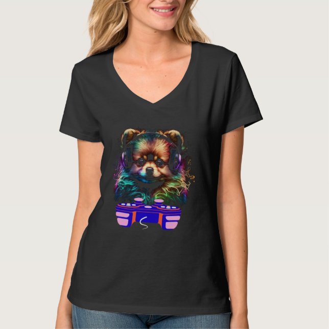 Camiseta Gaming Pomeranian Dog Player Video Gamer Pet  Men  (Anverso)