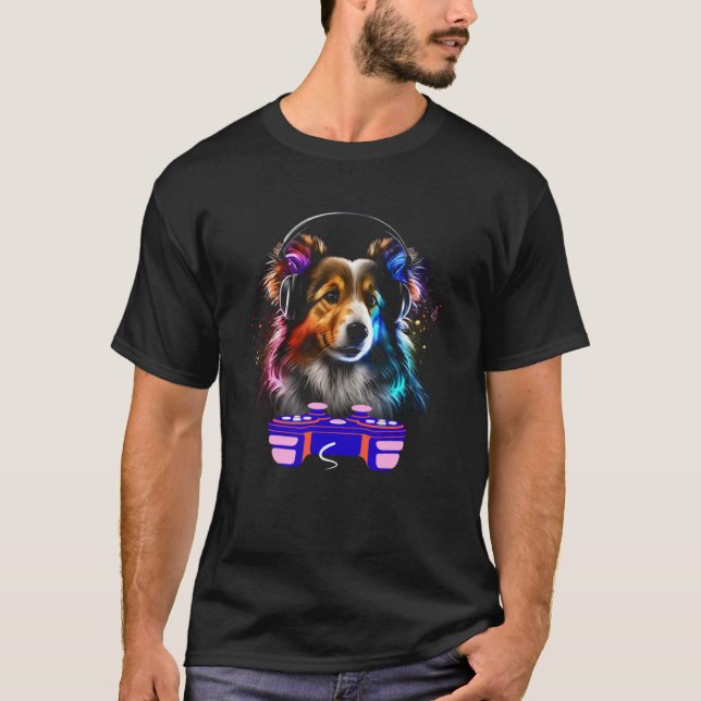 Camiseta Gaming Shetland Sheepdog Dog Player Video Gamer  M (Anverso)