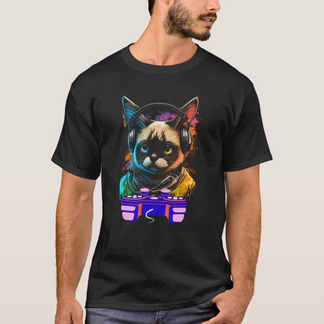 Camiseta Gaming Snowshoe Cat Player Animal Video Gamer Men  (Anverso)