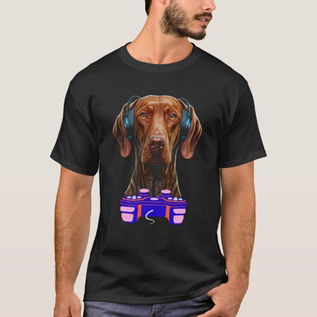 Camiseta Gaming Vizsla Dog Player Animal Video Gamer Men Ki (Anverso)