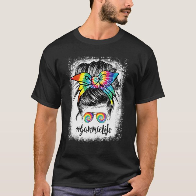 Camiseta Gammie blanqueado Vida Messy Hair Bun Tie Dye Madr (Anverso)