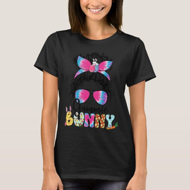 Camiseta Gammie Bunny Tie Dye Messy Bun Happy Easter Day Mo (Anverso)
