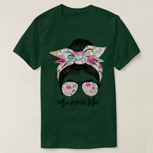 Camiseta Gammie Life Messy Hair Bun Floral Mujeres Madres D (Diseño del anverso)