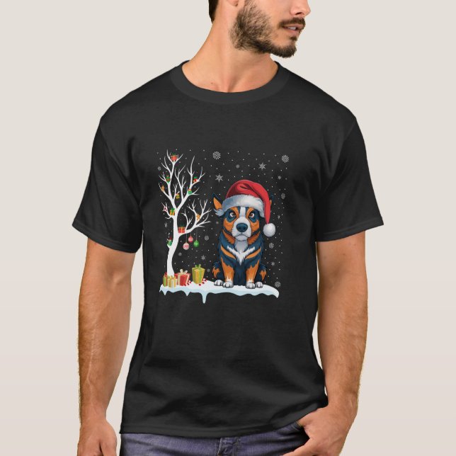 Camiseta Ganado bovino australiano Perro Santa Hat Festivid (Anverso)