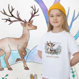 Camiseta Ganado de Woodland lindo deer azul acuarela invier