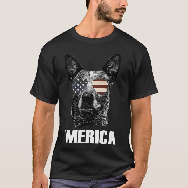 Camiseta Ganado Ganado Australiano Merica Bandera Usa Gafas (Anverso)