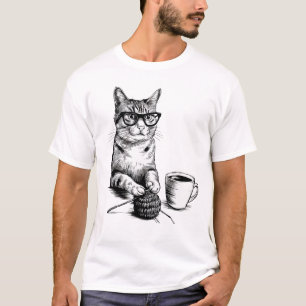 Camiseta Ganchillo Café & Gatos - Amante del Ganchillo de G