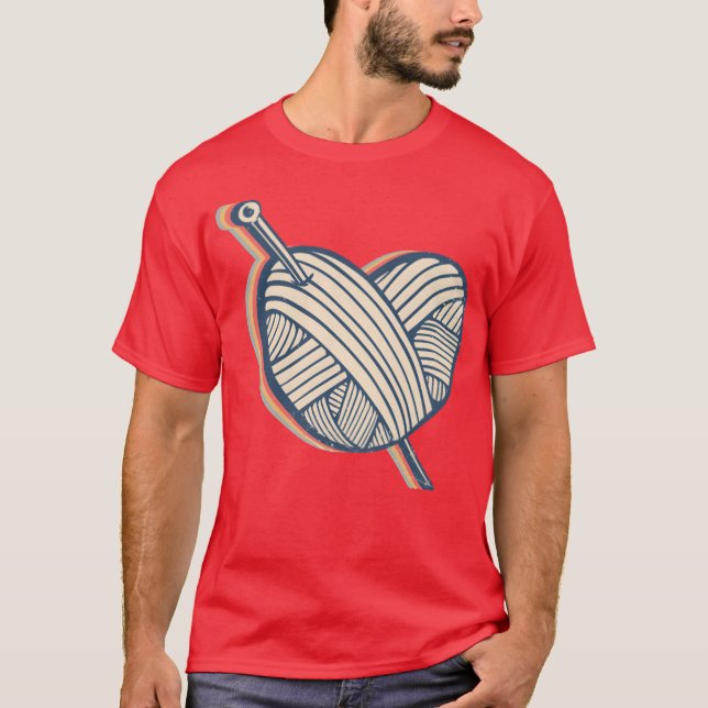 Camiseta Ganchillo Ganchillera Corazón Tejiendo Retro  (Anverso)