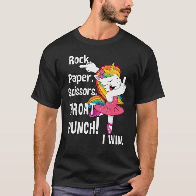 Camiseta Gané unicornio con tijeras de roca y papel (Anverso)