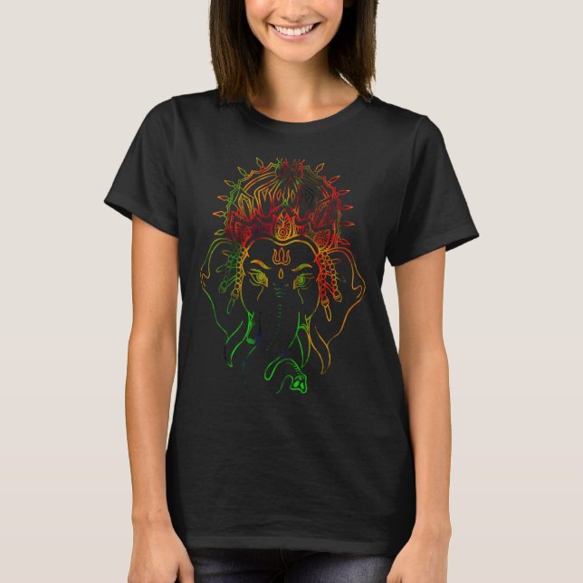 Camiseta Ganesha Dios hindú Espiritualidad Yoga Psicodélico (Anverso)
