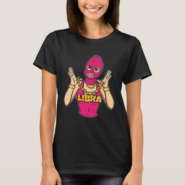 Camiseta Gangsta Girl Libra Masked Gangster Woman with Gold (Anverso)