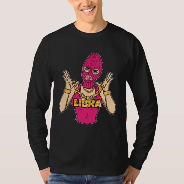 Camiseta Gangsta Girl Libra Masked Gangster Woman with Gold (Anverso)