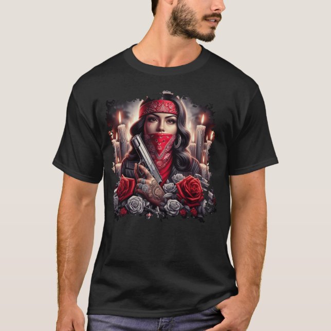 Camiseta Gangster Chica Hip Hop arte chicano gráfico (Anverso)