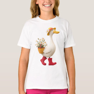 Camiseta Ganso con Cesta de Flores – Pato Lindo para Niños