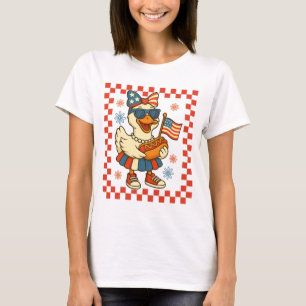 Camiseta Ganso Divertido de Lazo Coqueta 4 de Julio EE. UU.
