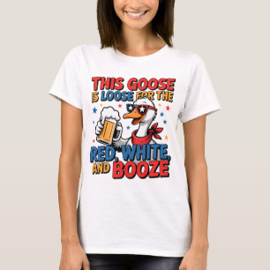 Camiseta Ganso Divertido Rojo Blanco Bebida 4 de Julio