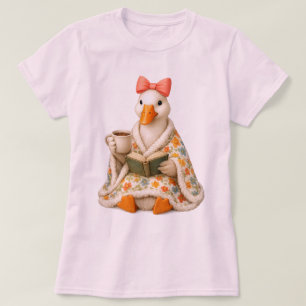 Camiseta Ganso lindo y libresco bebiendo café con caída de 