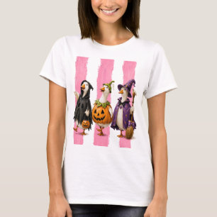 Camiseta Gansos lindos de Halloween con rayas rosadas