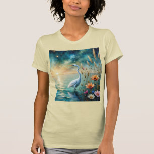 Camiseta Garceta blanca y flores en el agua