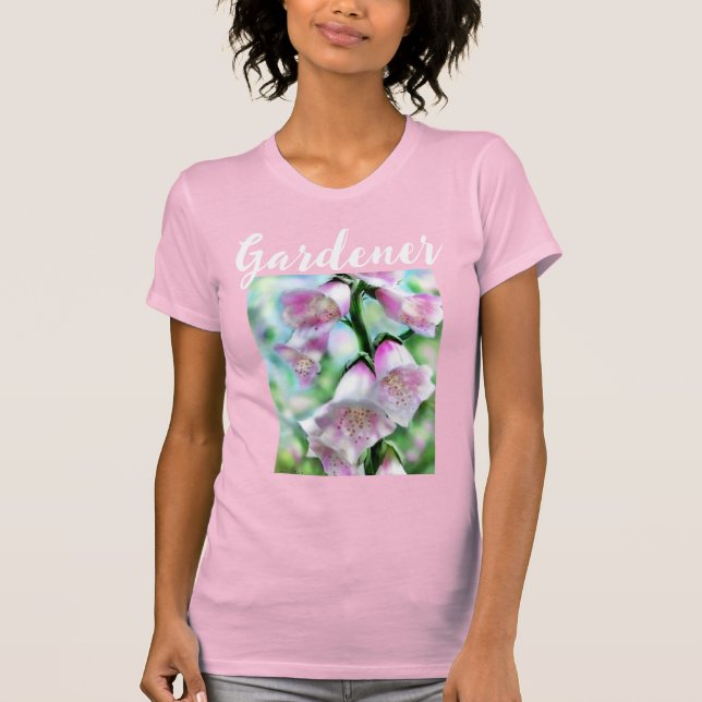 Camiseta Gardener Foxglove Flores Pintando Art Floral Rosa (Anverso)