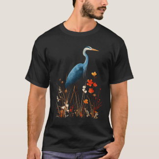Camiseta Garza Azul Floral Flor Silvestre Observación de Av