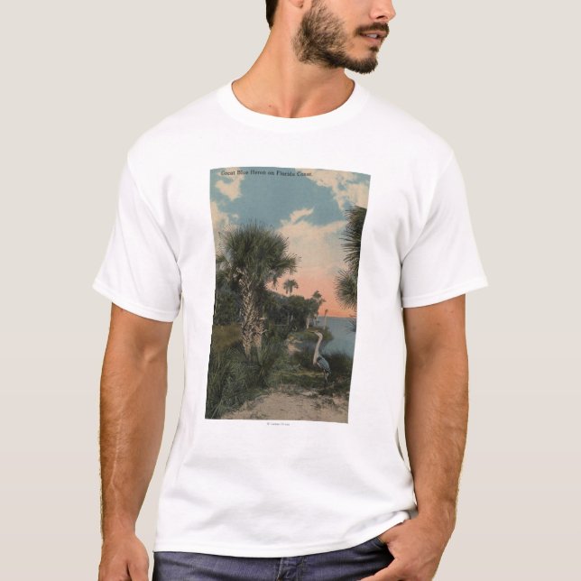 Camiseta Garza de gran azul en la playa de la costa de la (Anverso)