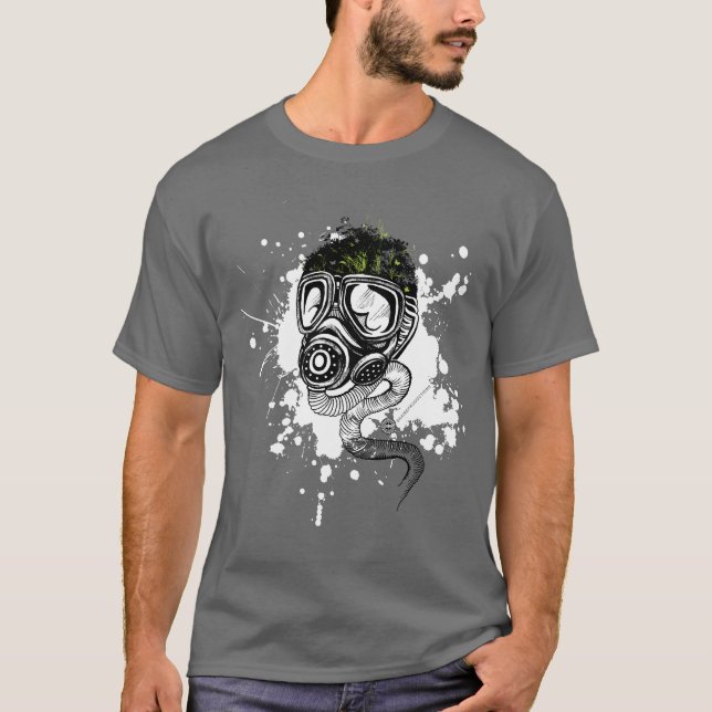 Camiseta Gasmask y naturaleza en gris (Anverso)