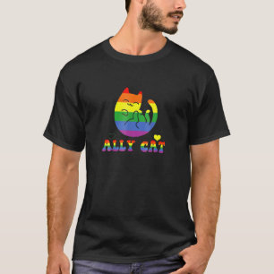 Camiseta Gata aliada Mes del Orgullo Lgb Gata con Arcoíris