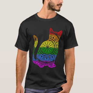 Camiseta Gata Arcoíris Mandala Flor de Loto Yoga Meditación