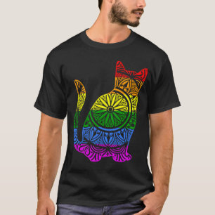 Camiseta Gata Arcoíris Mandala Flor de Loto Yoga Meditación