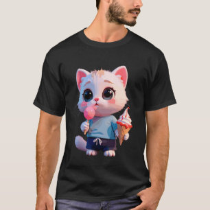 Camiseta Gata Blanca Amante de Piruletas y Helados